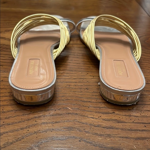 Aquazzura Metallic Gold/Silver Leather Rendez Vous Flat Slides, size 41 - Picture 9 of 13